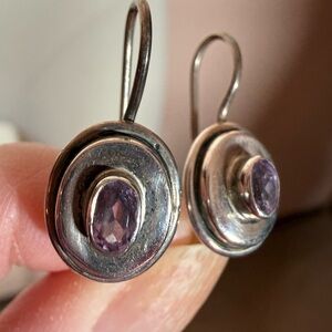Vintage 1990’s sterling silver Amethyst southwestern Designer earrings